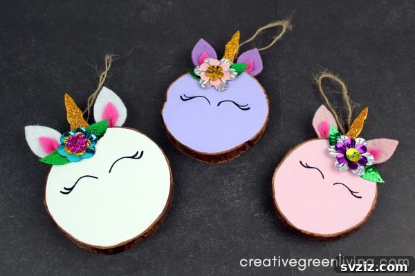 Whimsical DIY Unicorn Christmas Ornament from Wood Slices