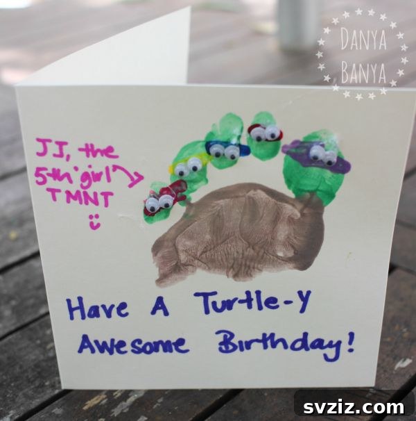41 Creative Handmade Birthday Card Ideas 6 Teenage Mutant Ninja Turtle Birthday Card with Footprints