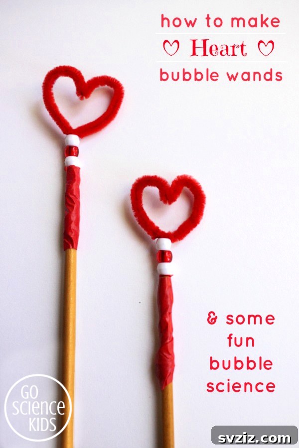27 Creative Pipe Cleaner Crafts 13 Red heart-shaped bubble wand made from a pipe cleaner, blowing bubbles.