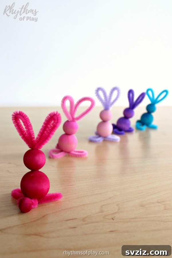 27 Creative Pipe Cleaner Crafts 18 Simple and adorable pipe cleaner bunny craft with painted wooden beads for bodies.