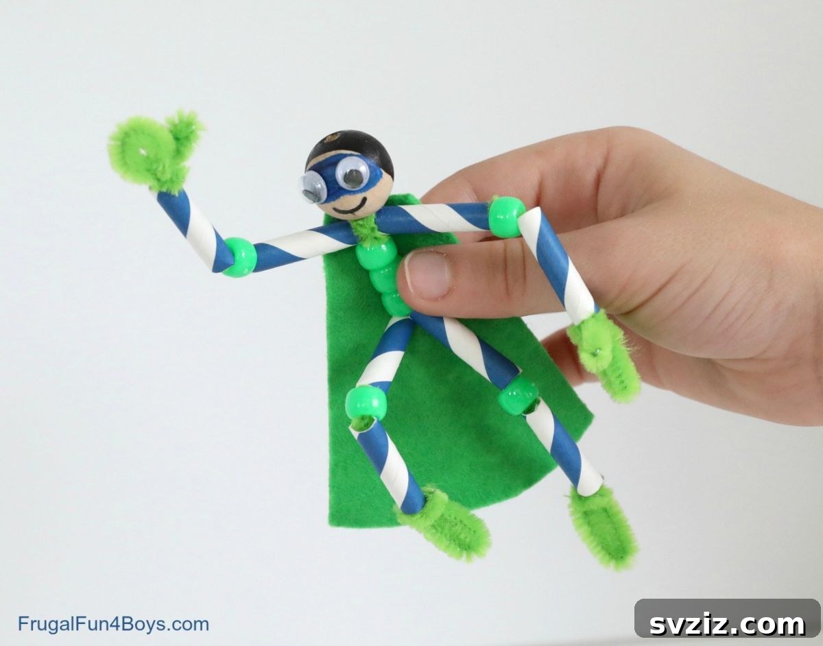 27 Creative Pipe Cleaner Crafts 25 Collection of colorful pipe cleaner superheroes with capes and wooden bead heads.