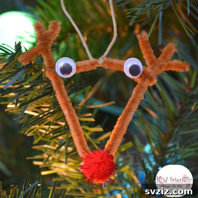 27 Creative Pipe Cleaner Crafts 5 Rudolph the Red-Nosed Reindeer ornament made from pipe cleaners, perfect for Christmas tree decoration.