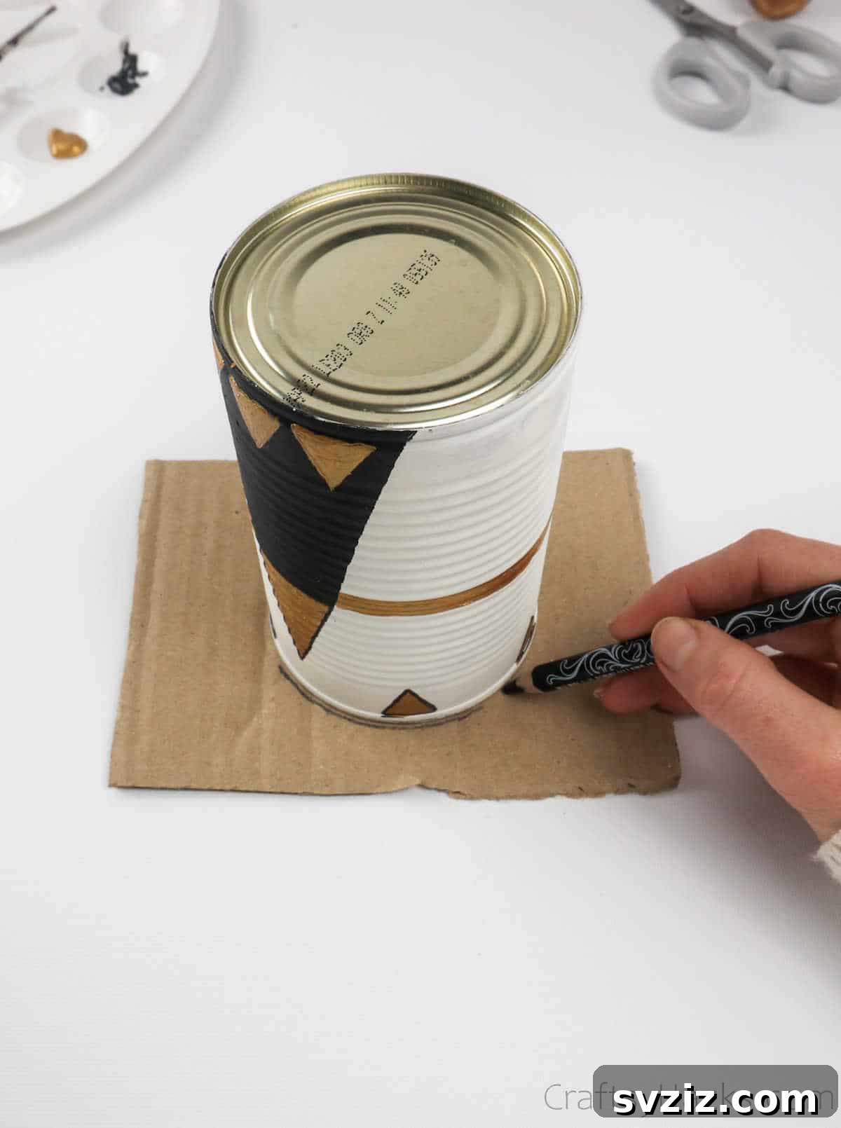 Repurposed Tin Treasures 14 Tracing the mouth of a tin can onto a piece of cardboard to create a lid