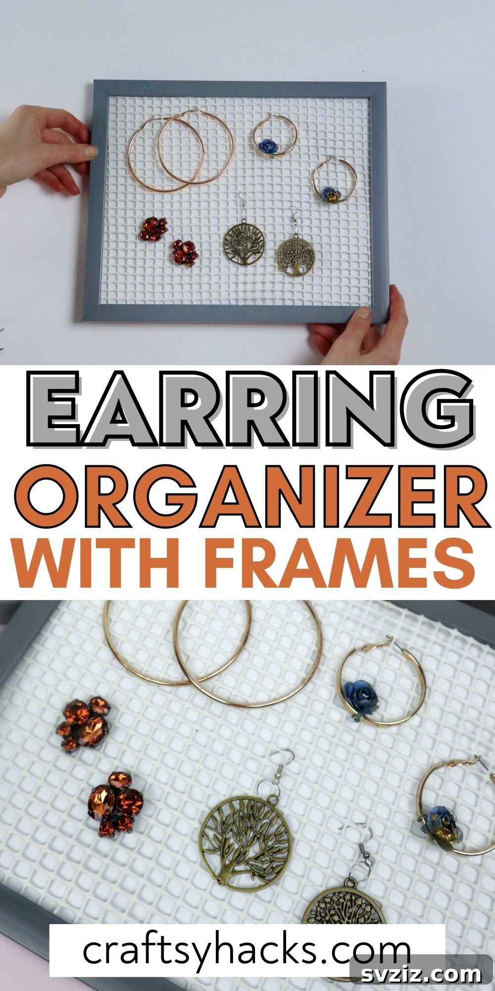 Turn Old Frames into a Chic Earring Organizer 21 An elegant earring organizer made from a picture frame, filled with a diverse collection of earrings