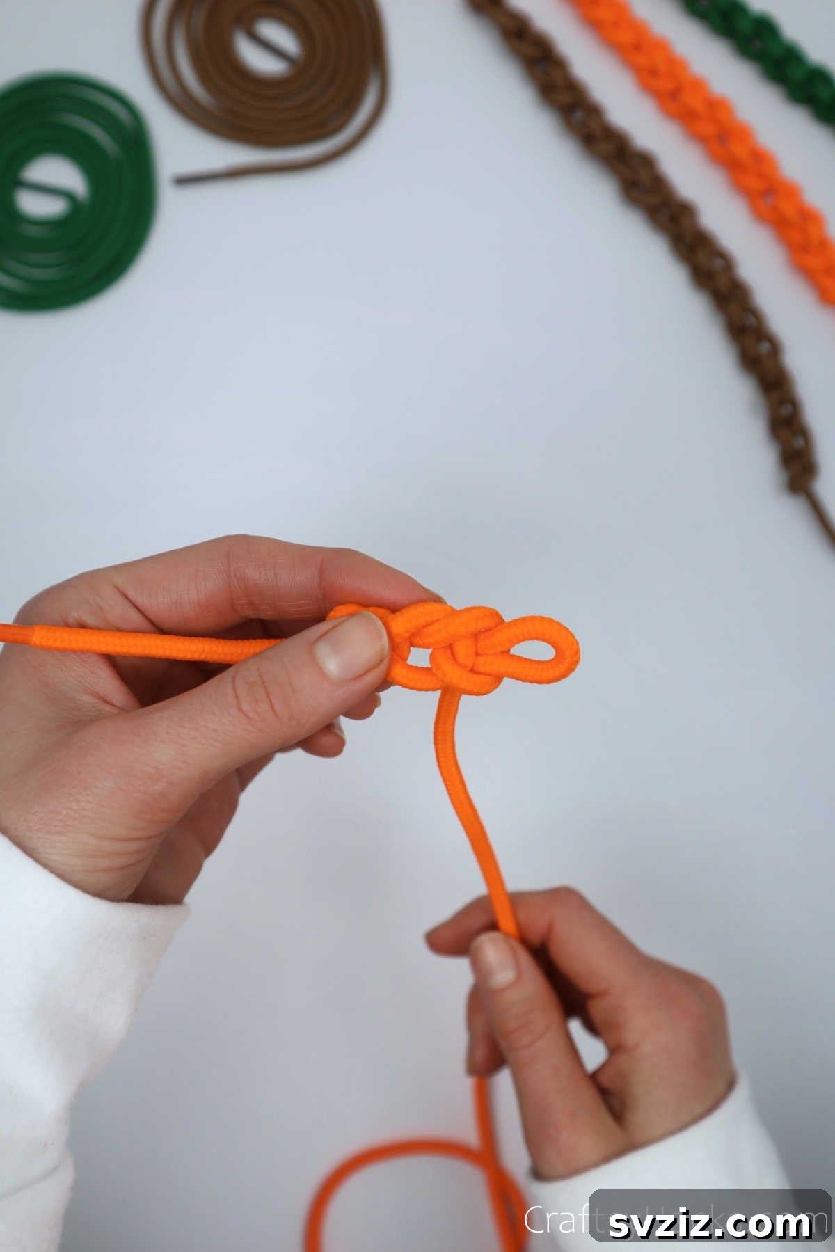 knot tied in shoelace