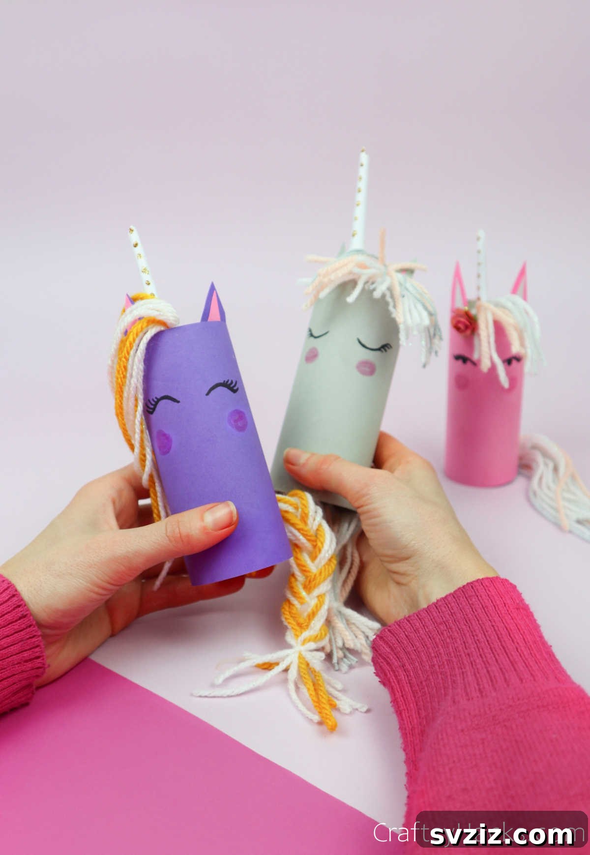 Magical Unicorn Toilet Roll Creations 4 holding two paper roll unicorns