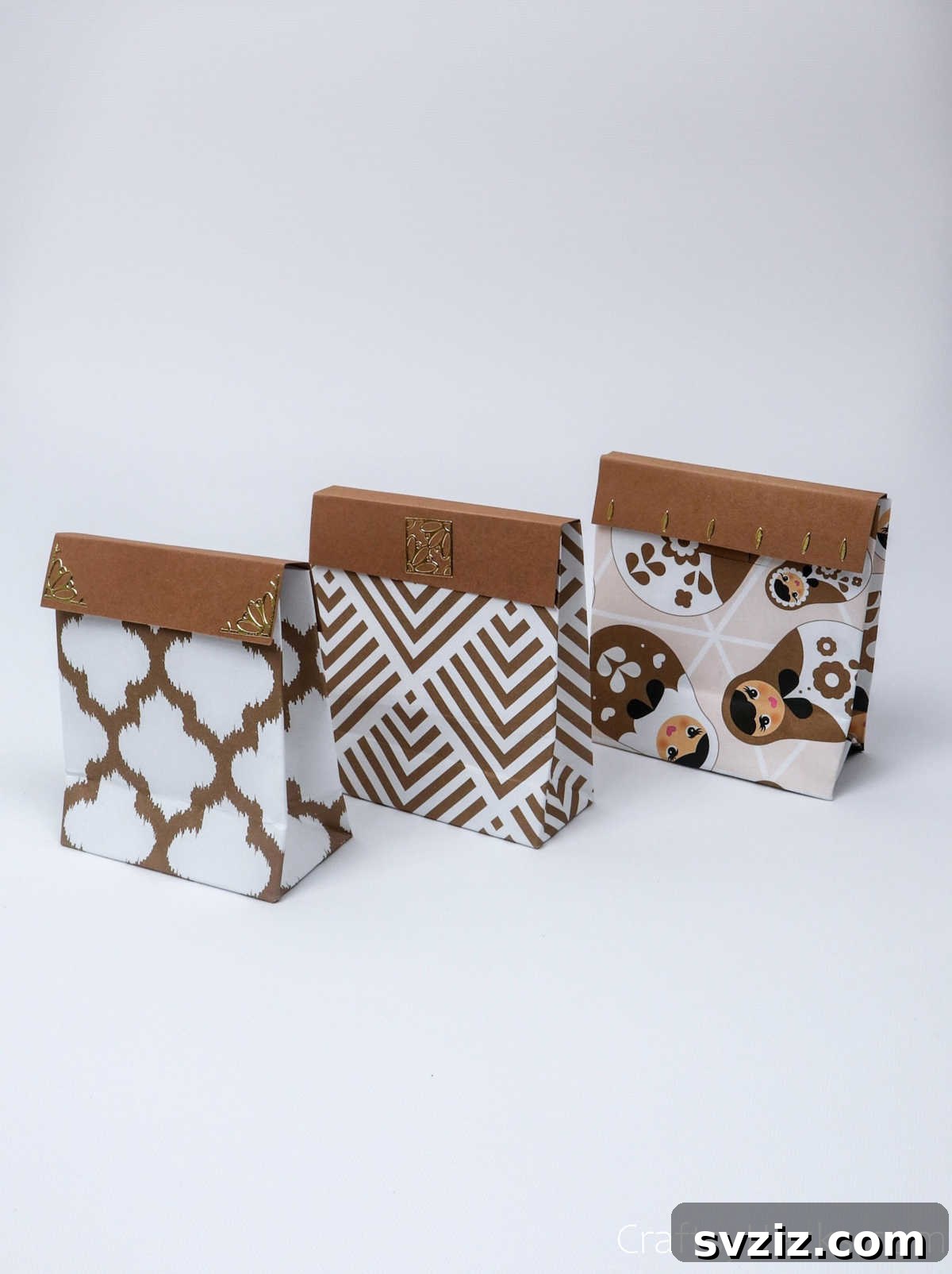Homemade Touch: Custom Gift Bags 36 A trio of completed DIY gift bags, beautifully decorated and ready for gifting.