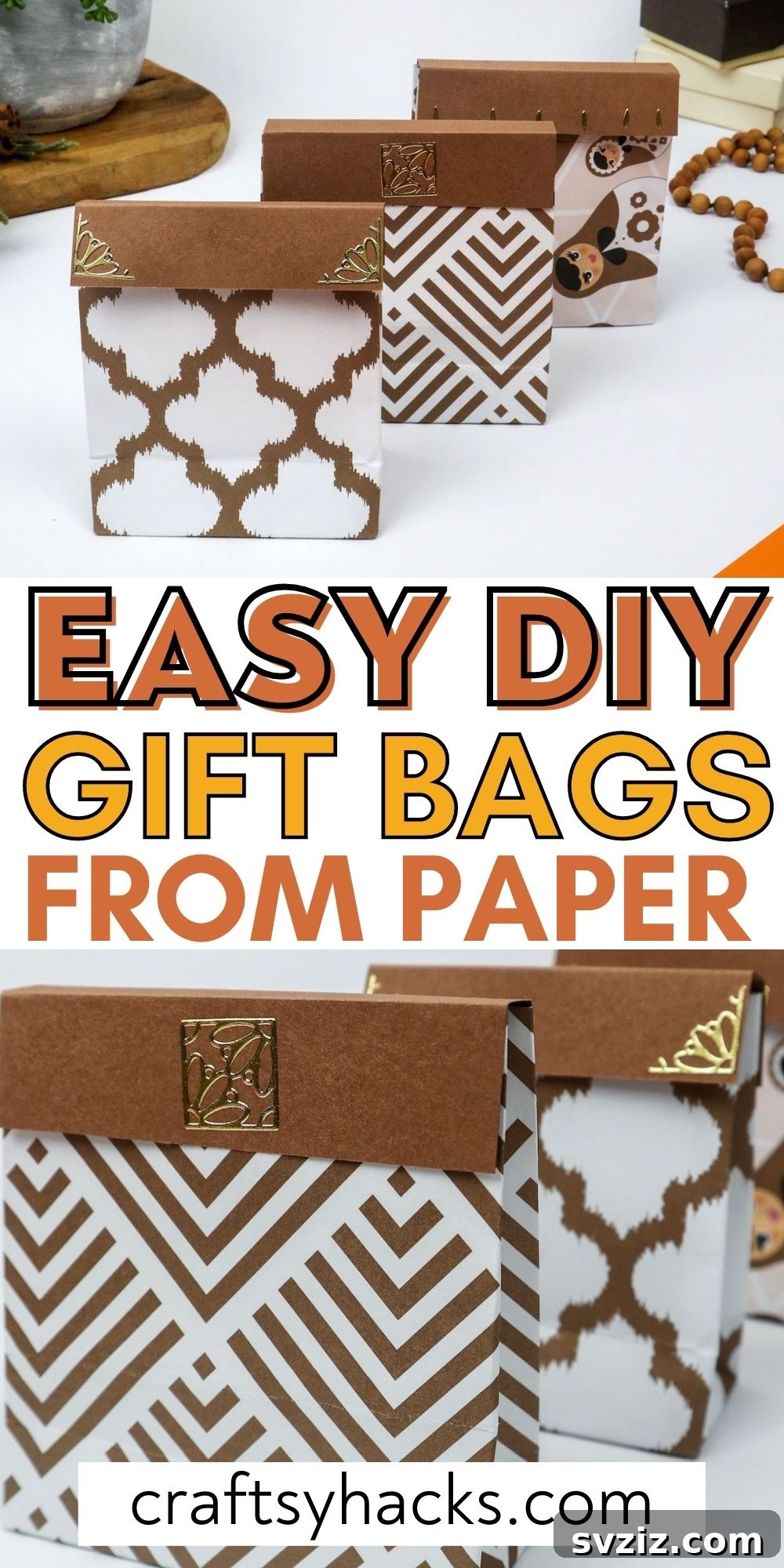 Homemade Touch: Custom Gift Bags 39 A close-up of an easy DIY gift bag made from patterned paper, showcasing its neat folds and design.
