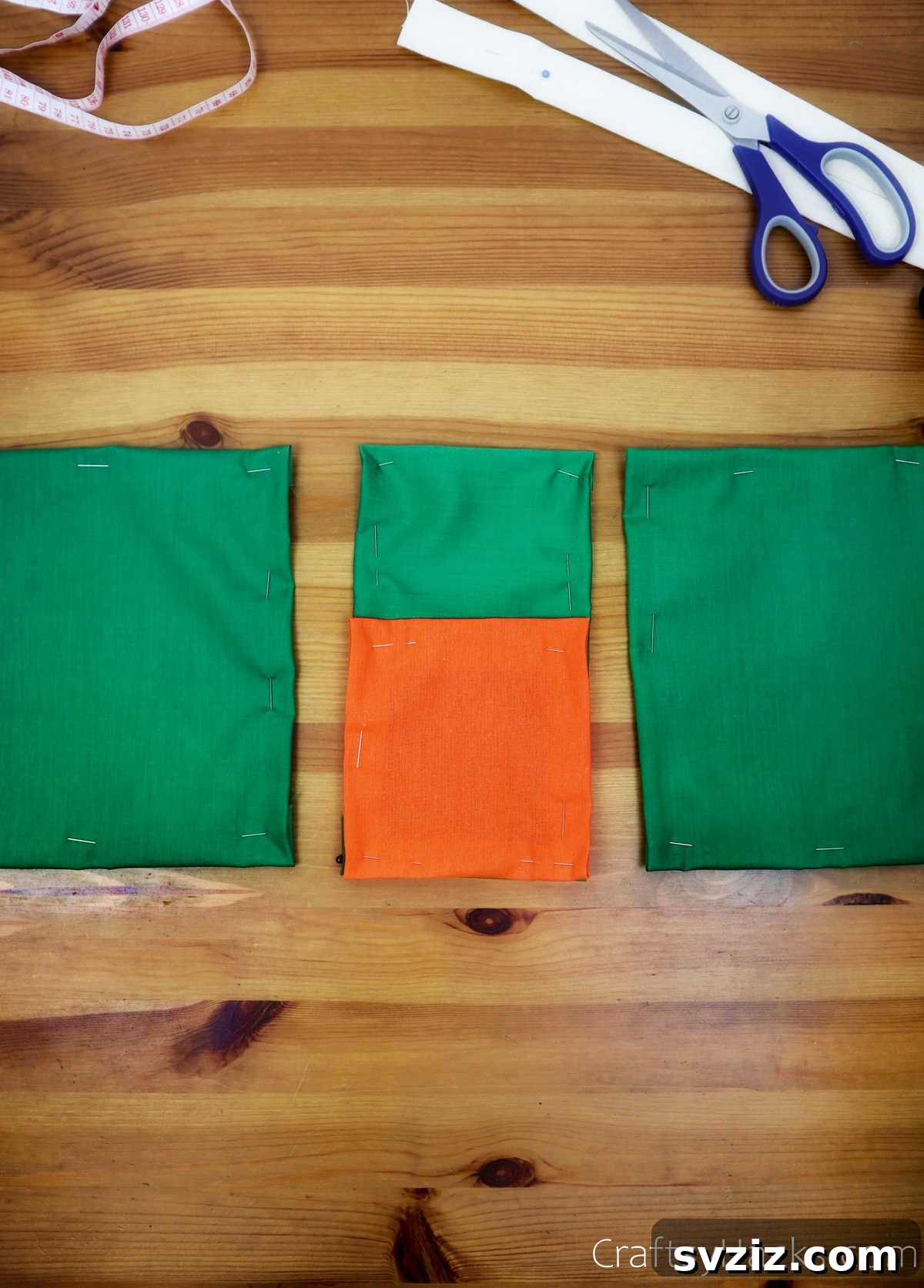 Four fabric pockets laid out, ready for assembly