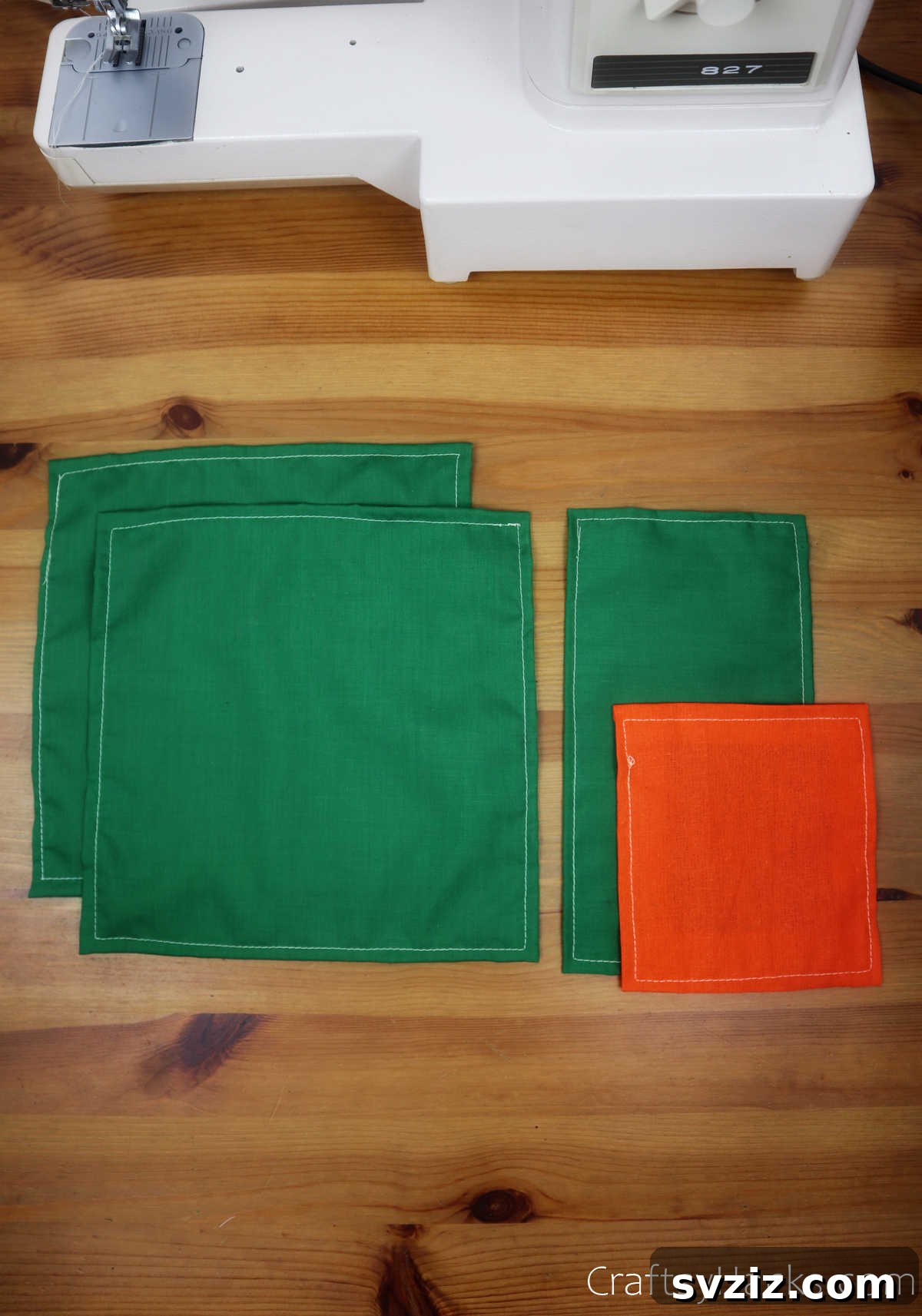 Four sewn pockets on the fabric, awaiting final assembly