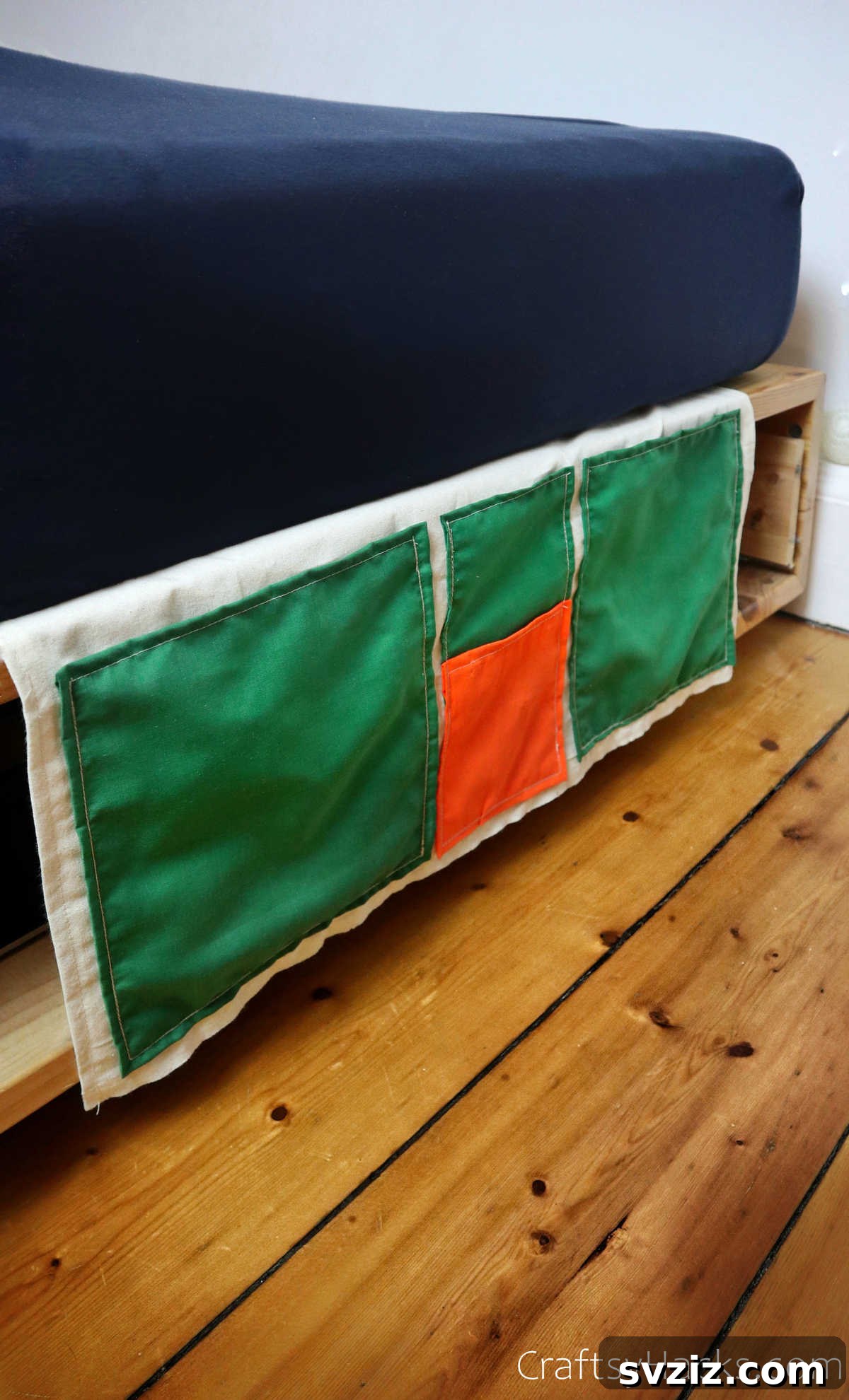 A close-up view of the completed bedside caddy