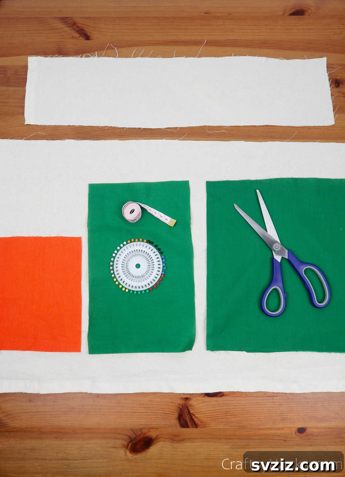 Craft and sewing supplies laid out for DIY project