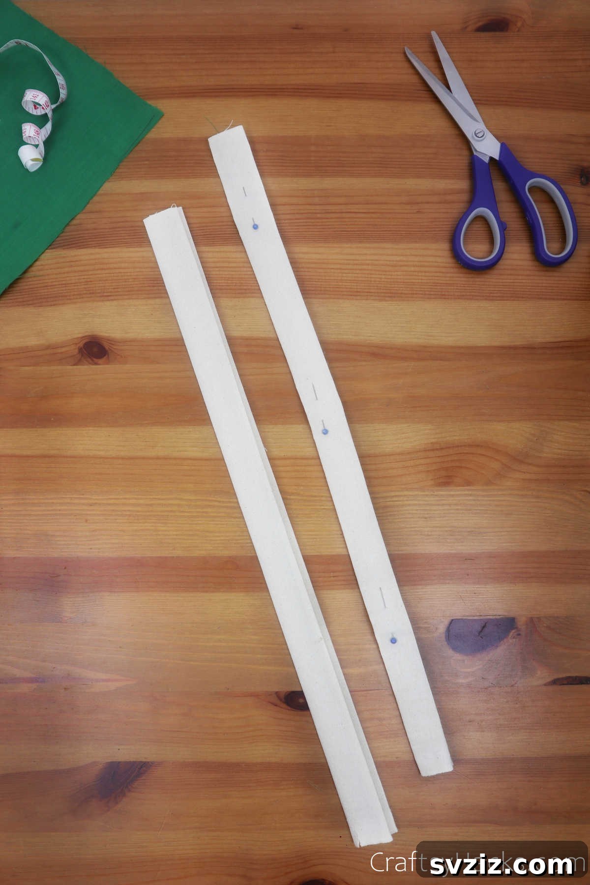 Two pieces of folded fabric prepared for sewing