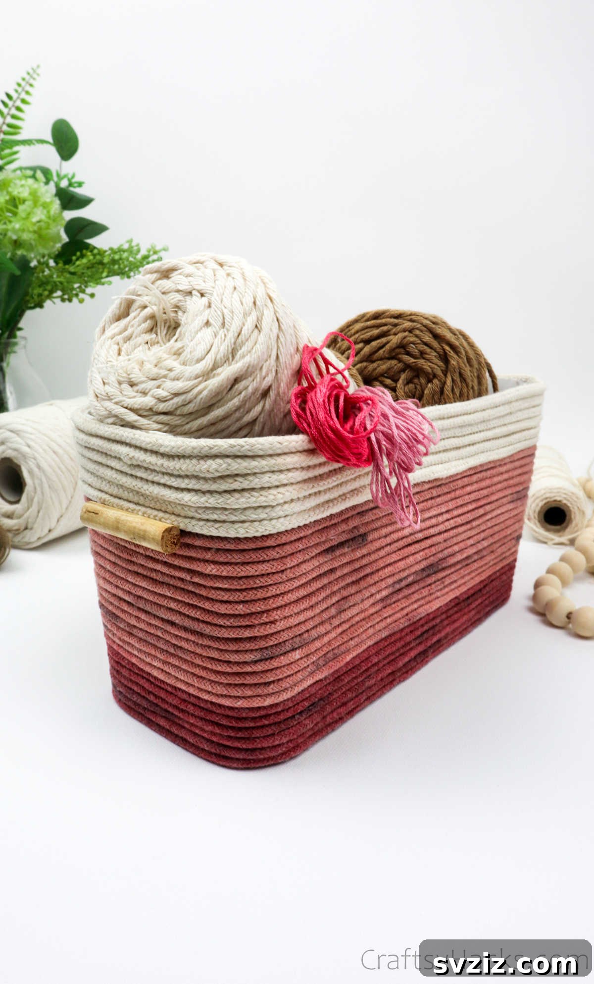 Stylish DIY Rope Basket 27 Rope Basket Filled with Yarn and Craft Supplies
