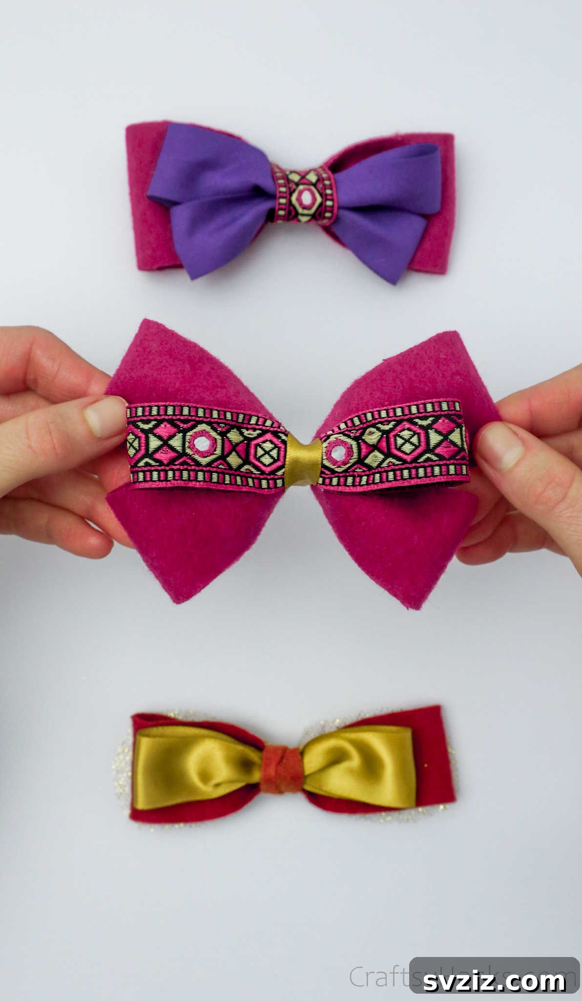 A completed set of handmade hair bows in various colors and designs, showcasing the versatility of the DIY project