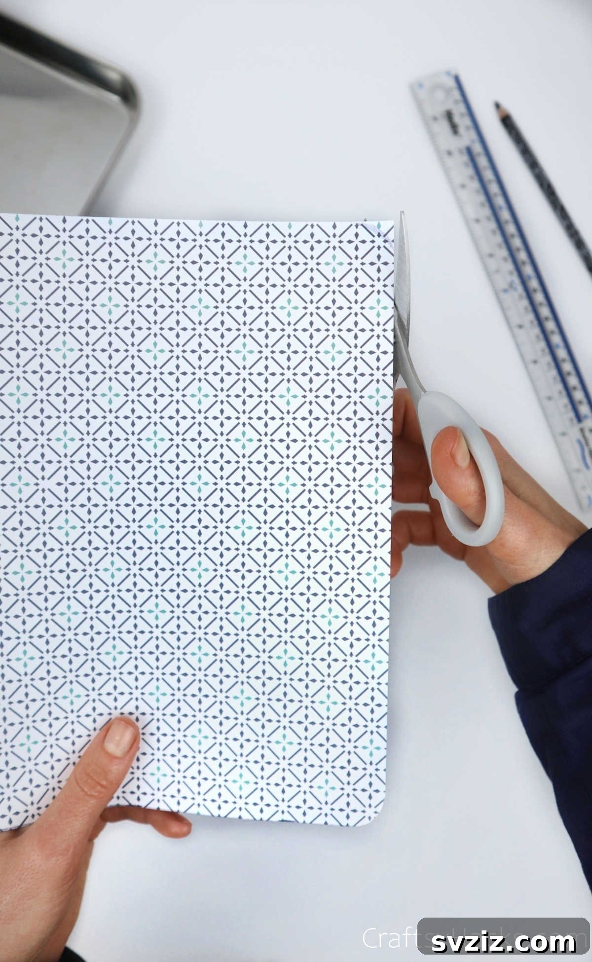 Cutting decorative paper to fit a tray