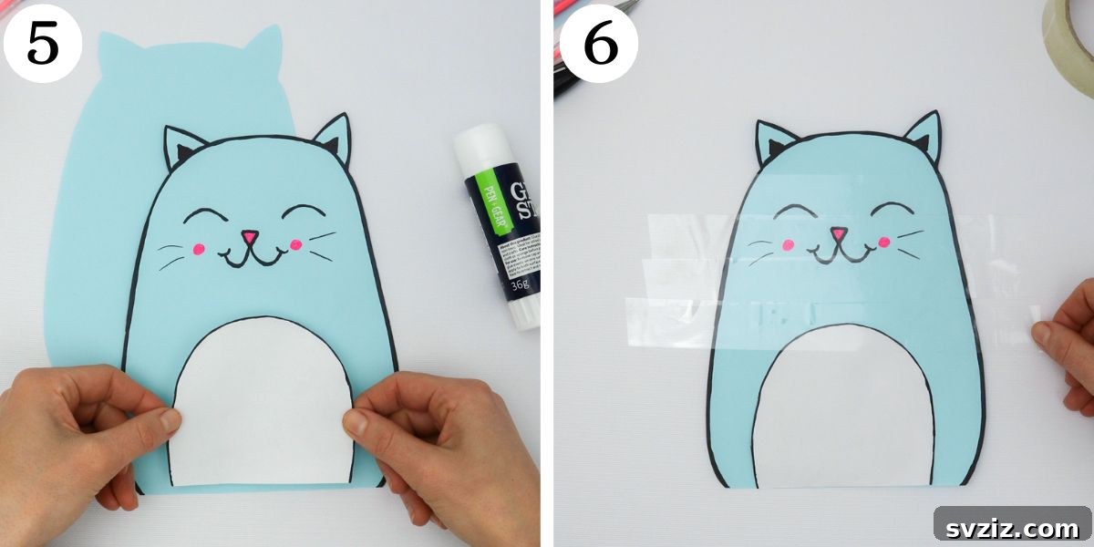 Create Adorable Paper Squishies Print Play 6 Applying transparent tape to laminate the front of a paper squishy design.