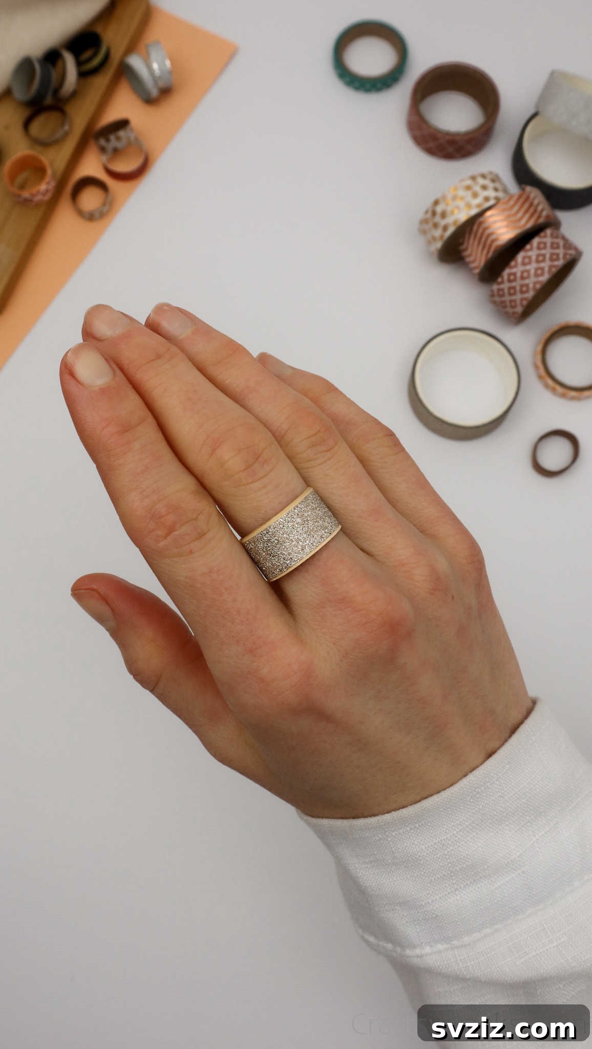 Craft Your Own Paper Ring 20 silver ring on hand