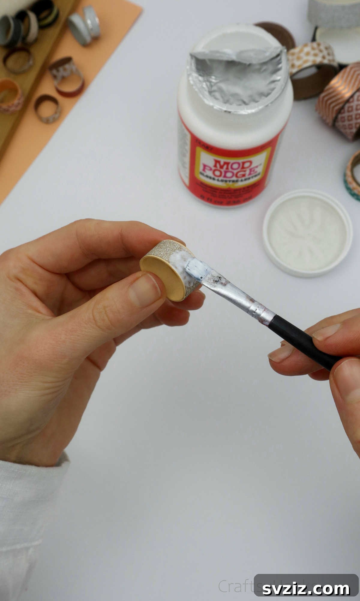 Craft Your Own Paper Ring 23 mod podge on paper ring