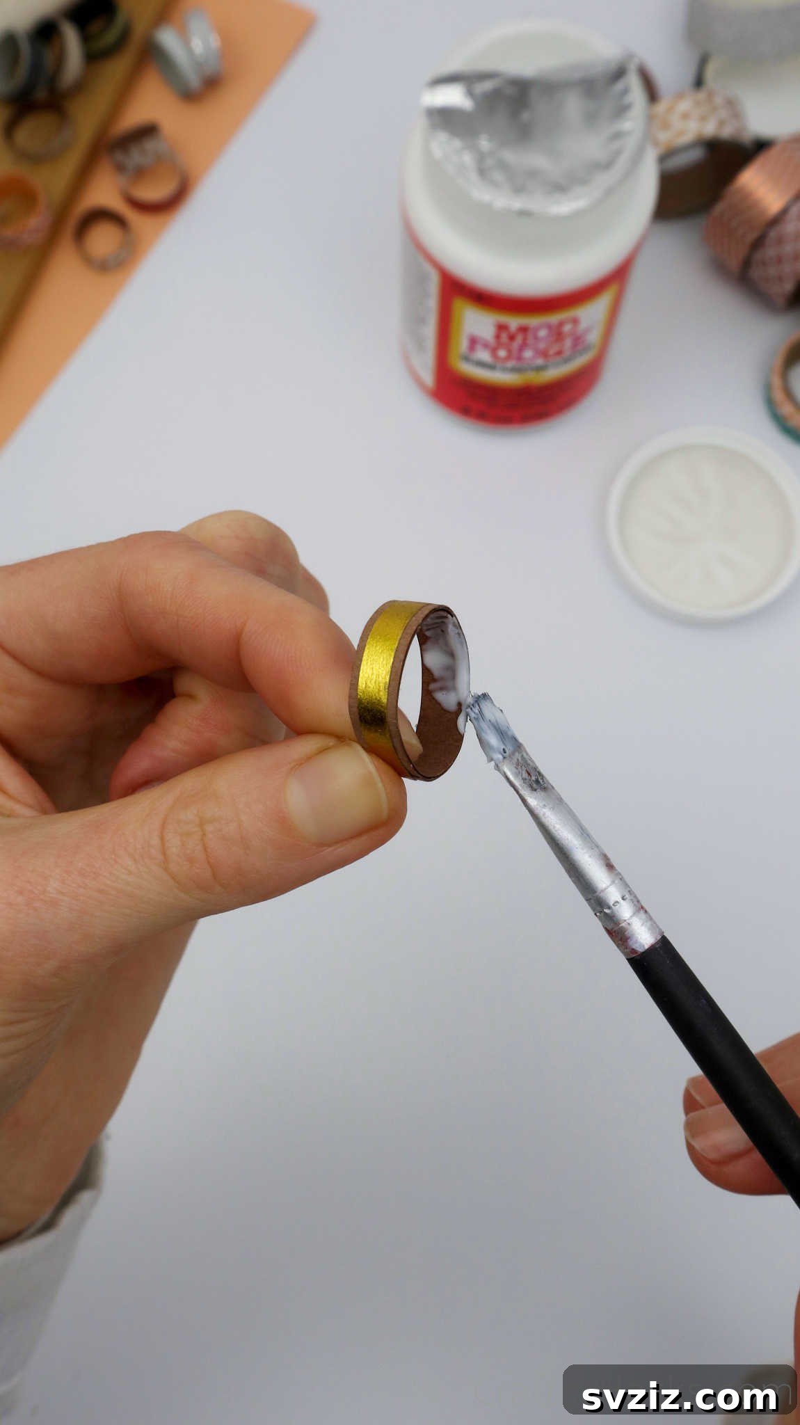 Craft Your Own Paper Ring 24 mod podge on inside on ring