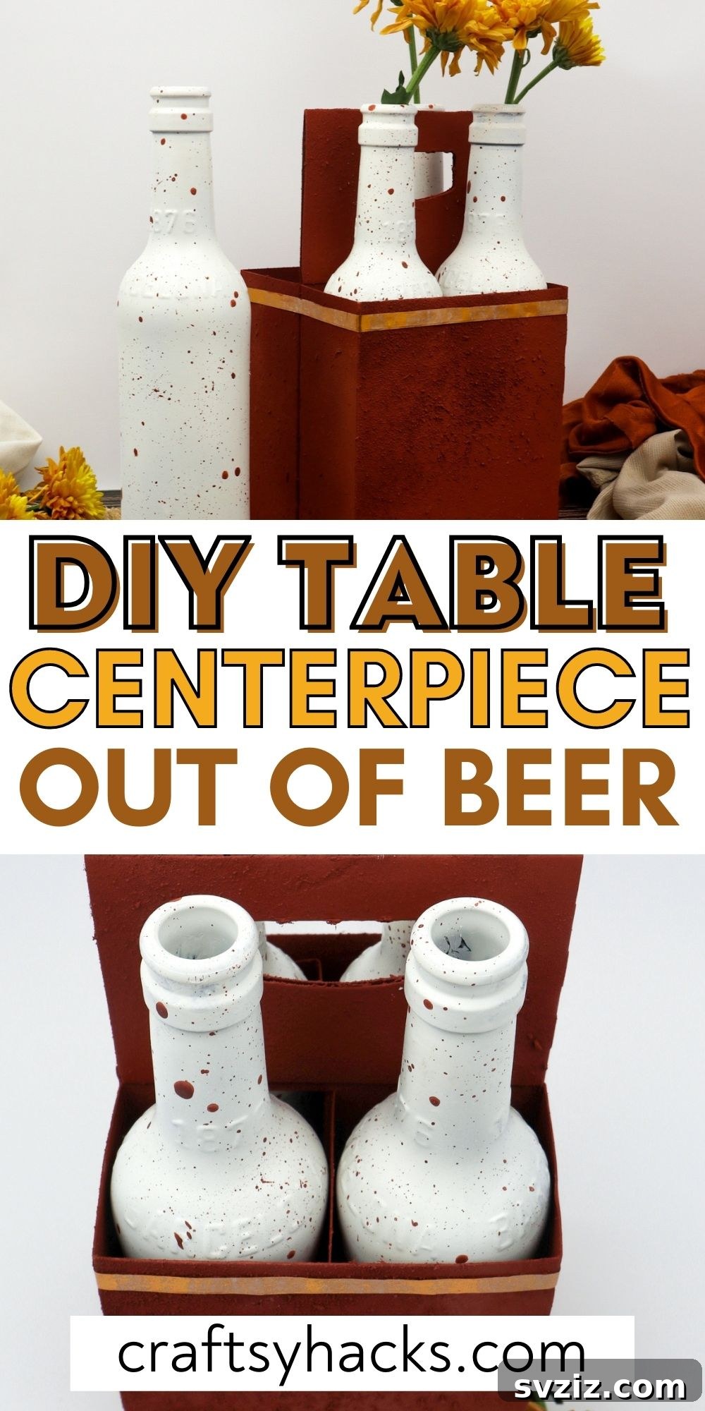 DIY table centerpiece made from beer bottles