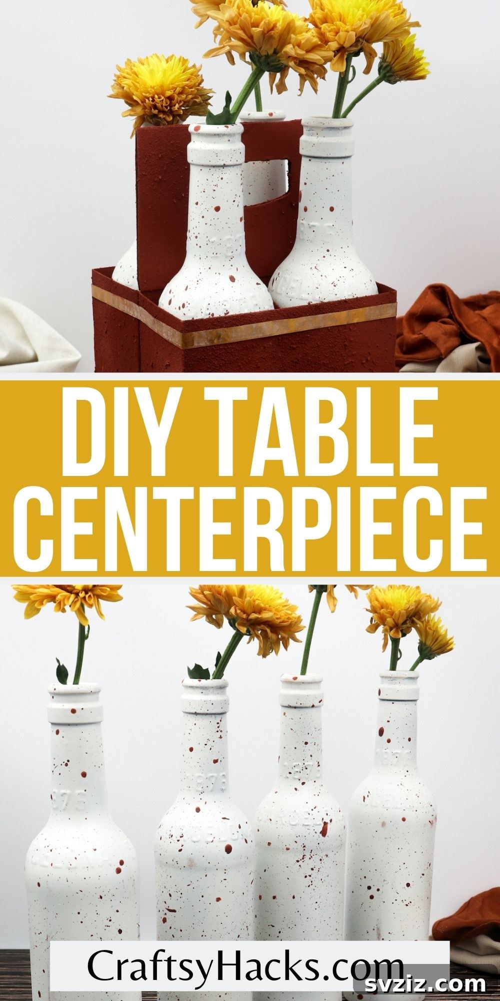 DIY table centerpiece using upcycled bottles