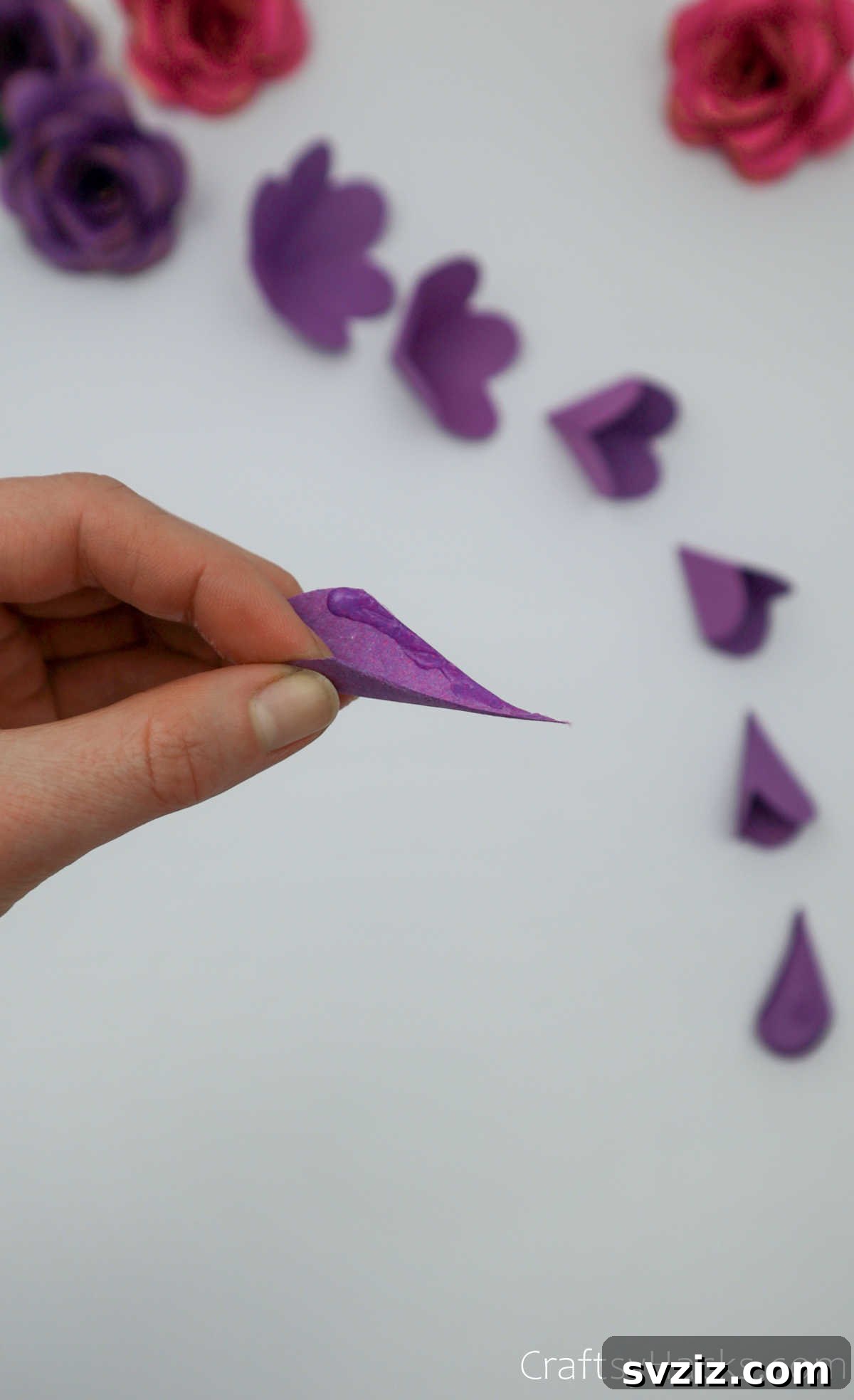 Crafting Beautiful Paper Blooms 20 A closer view of the glued, overlapped paper forming a curved petal shape