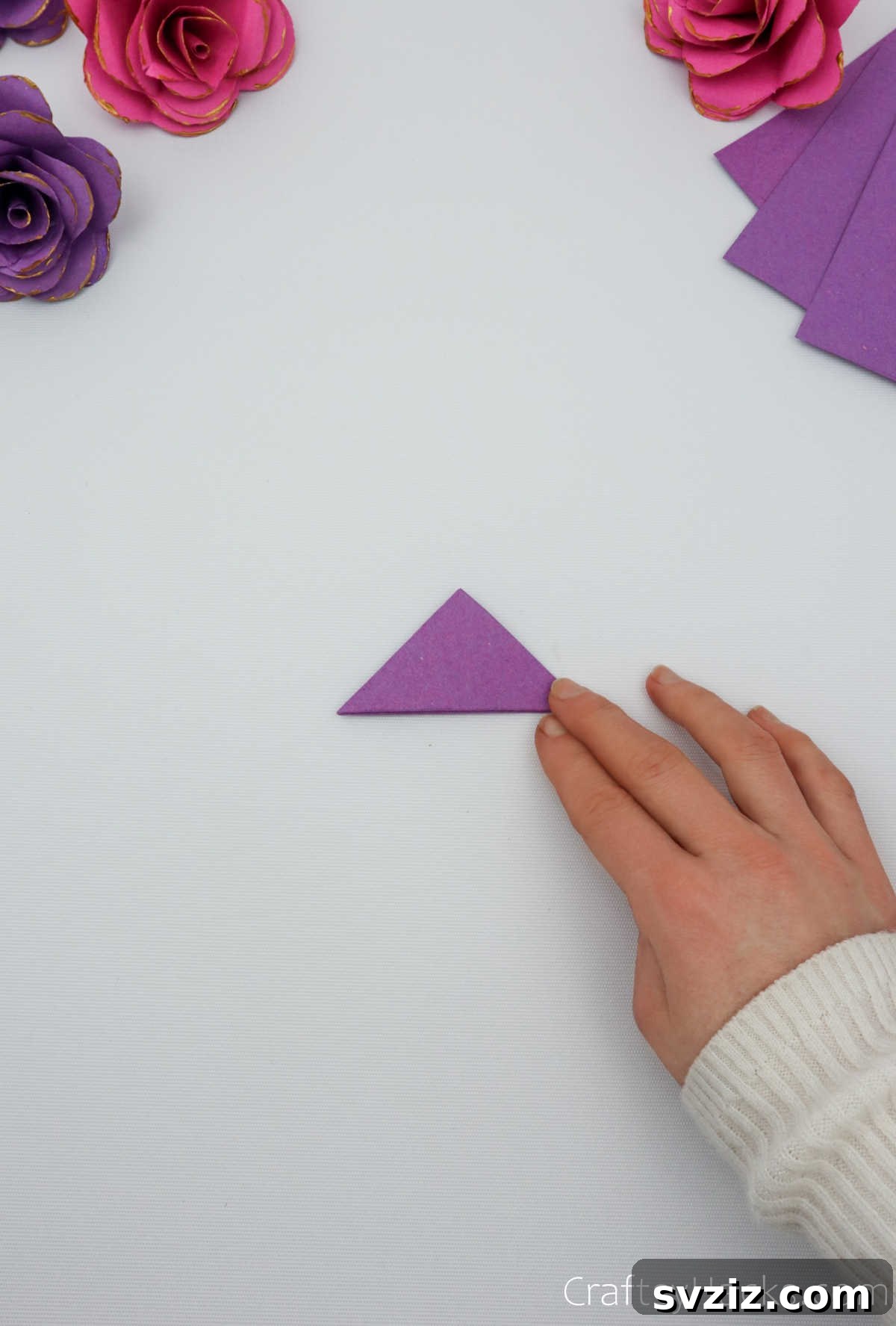 Crafting Beautiful Paper Blooms 9 The final small, neatly folded paper triangle, ready for marking