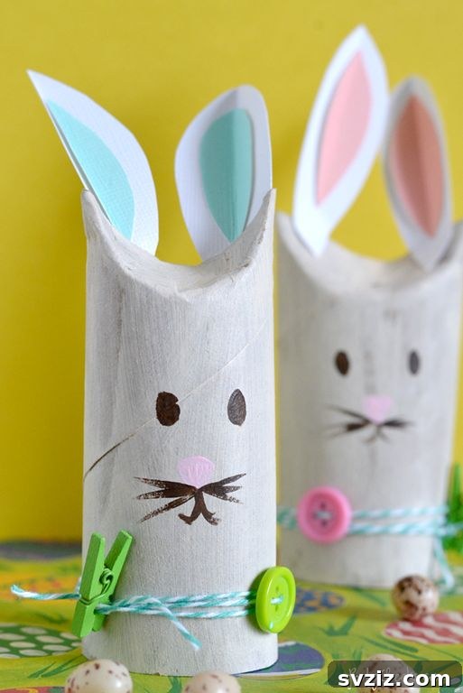 Kids crafting cute bunnies from toilet paper rolls and paint.