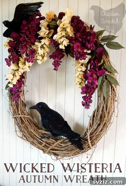 27 Creative DIY Fall Wreath Designs 11 Mysterious Wicked Wisteria Wreath with dark accents
