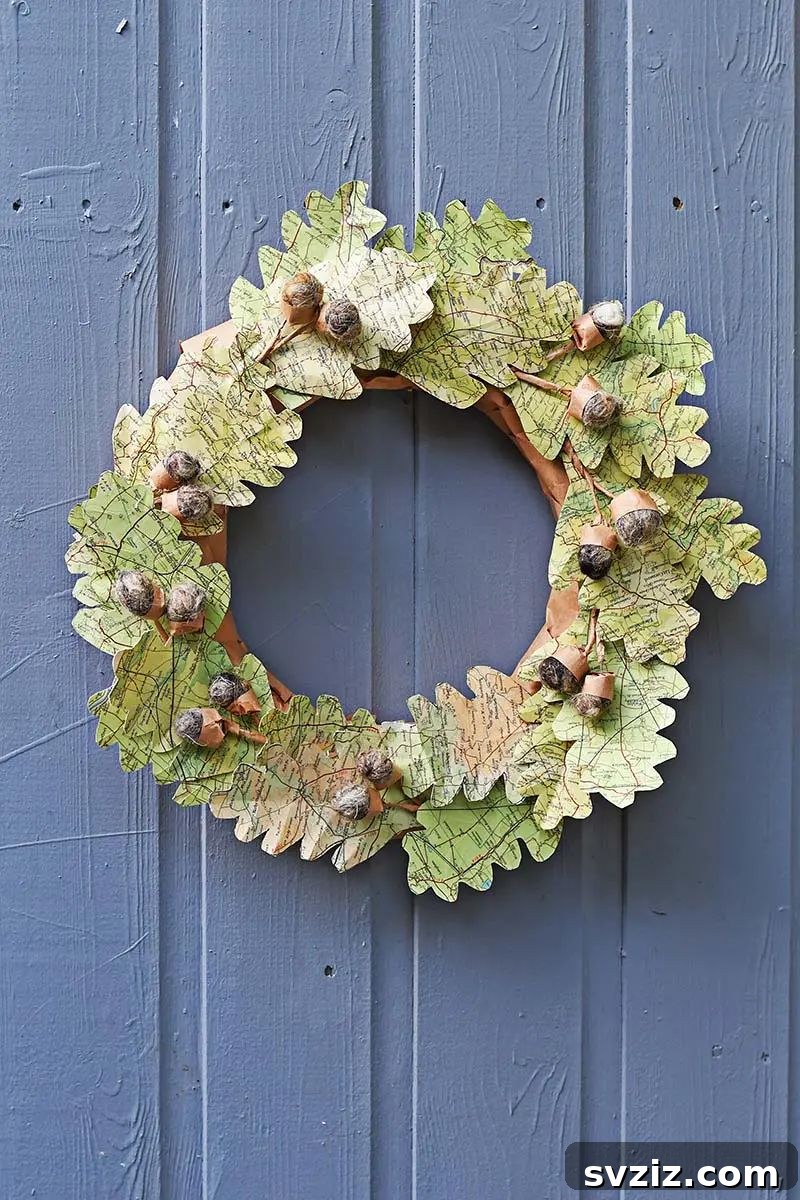 27 Creative DIY Fall Wreath Designs 24 Creative Upcycled Map Leaf Wreath for a unique fall touch