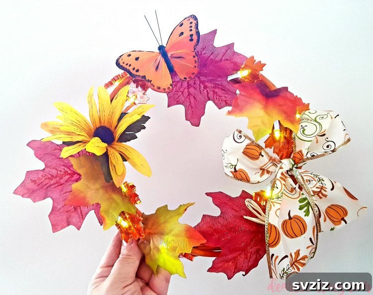 27 Creative DIY Fall Wreath Designs 9 Budget-friendly Dollar Store Fall Wreath with twinkling lights