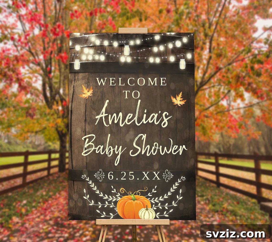Harvesting Joy: 27 Fall Baby Shower Concepts 21 Fall Rustic Welcome Sign