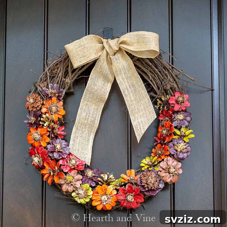 Charming Autumn Pine Cone Creations 33 Pinecone Flower Wreath