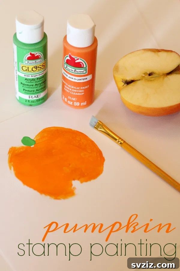 Apple Stamp Pumpkin Painting