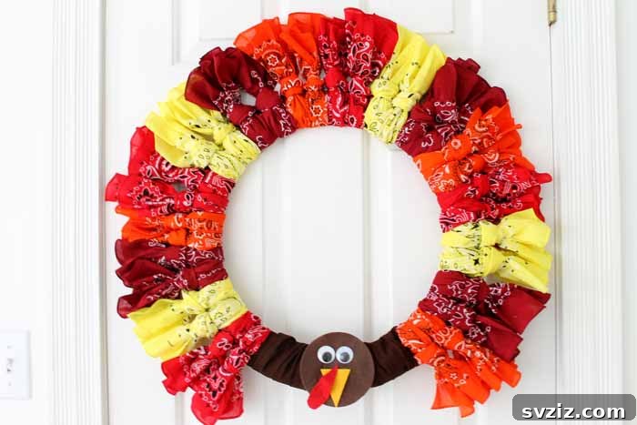Festive Thanksgiving Crafts for Little Ones 27 Bandanna Turkey Wreath