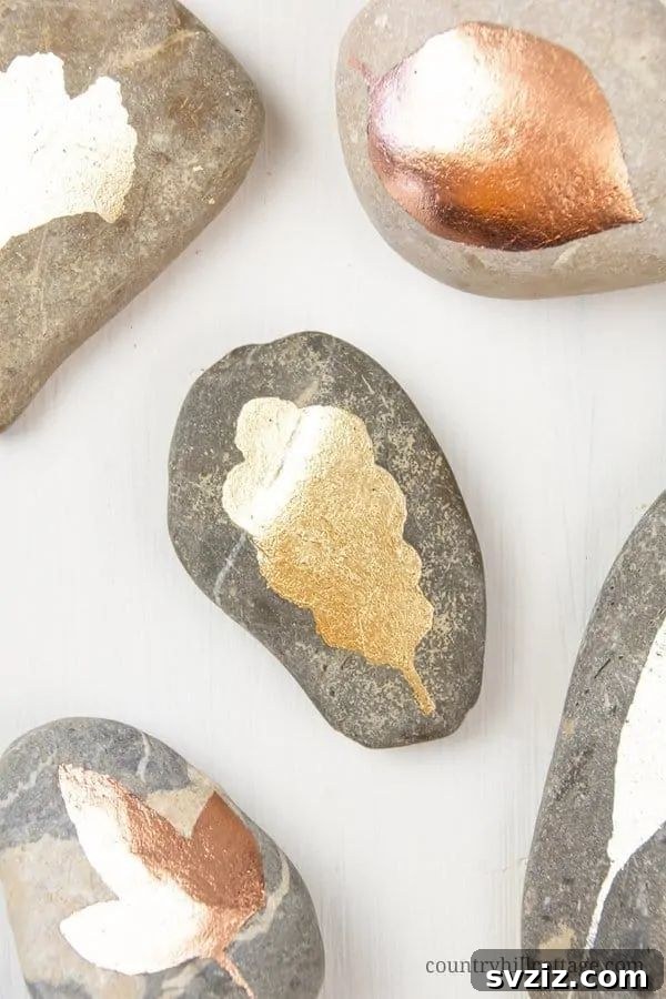 DIY Gold Leaf Rock Painting