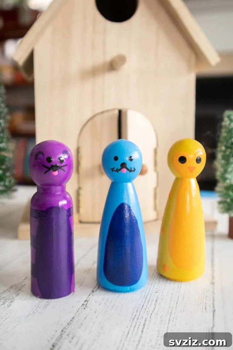Wooden peg painted as arctic animals for kids.
