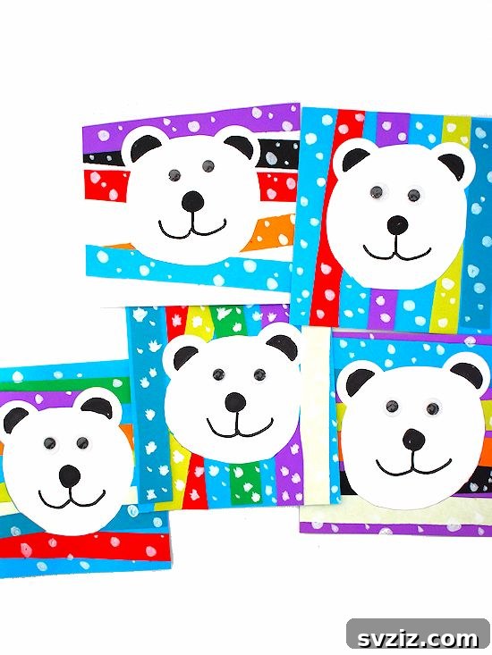 Paper strip polar bear craft for children.