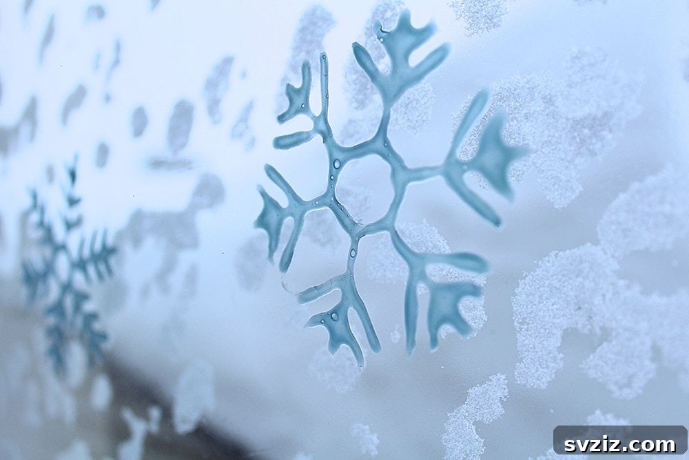 Color-changing snowflake window clings for winter decor.