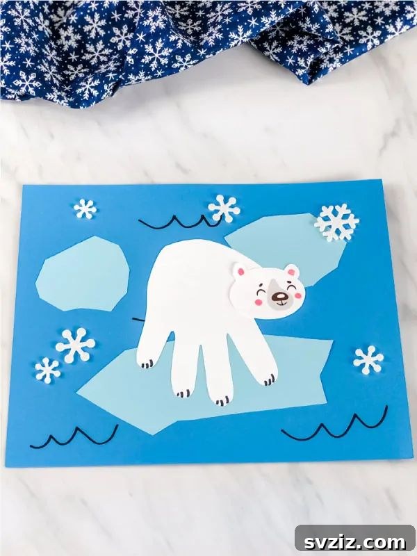 Kids' handprint craft transformed into a polar bear.