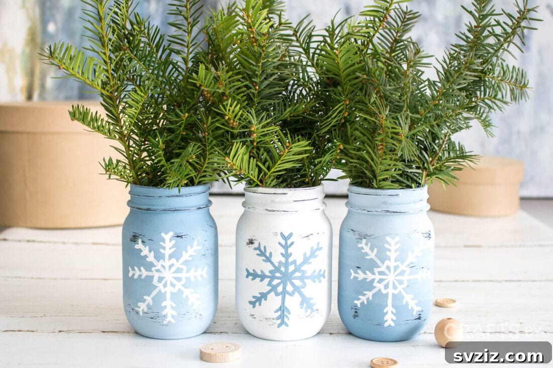 Cozy Winter Creations: 27 Craft Ideas for Grown-Ups 25 Snowflake Mason Jar