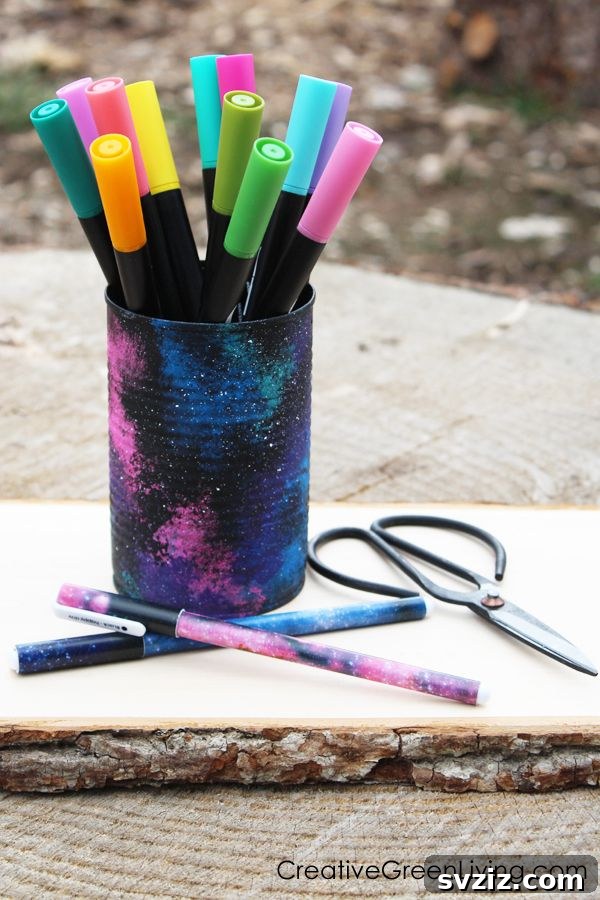 Galaxy Painted Recycled Pen Holders
