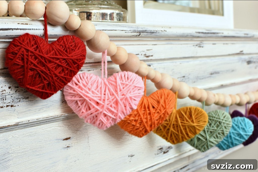 Multicolored Yarn Heart Garland