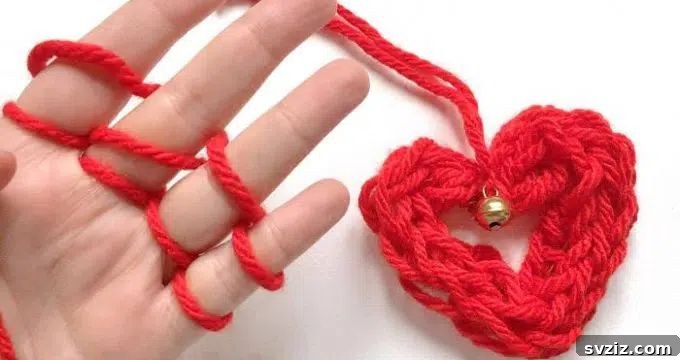 Finger Knitted Heart Ornament