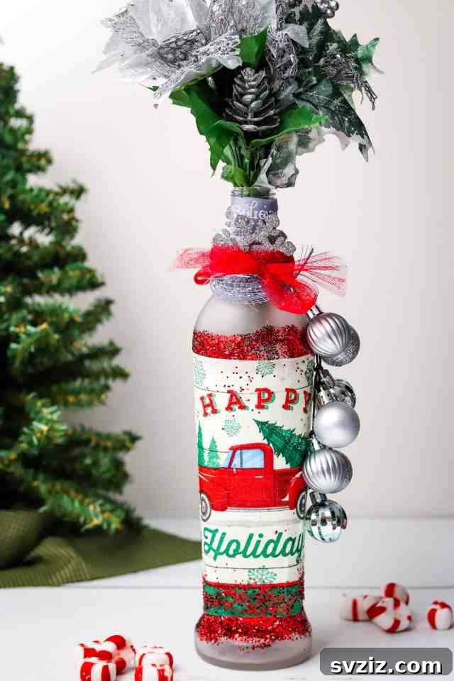 Decoupage Wine Bottle Christmas Craft