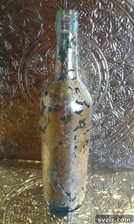 Elegant Recycled Silver-Leaf Wine Bottle