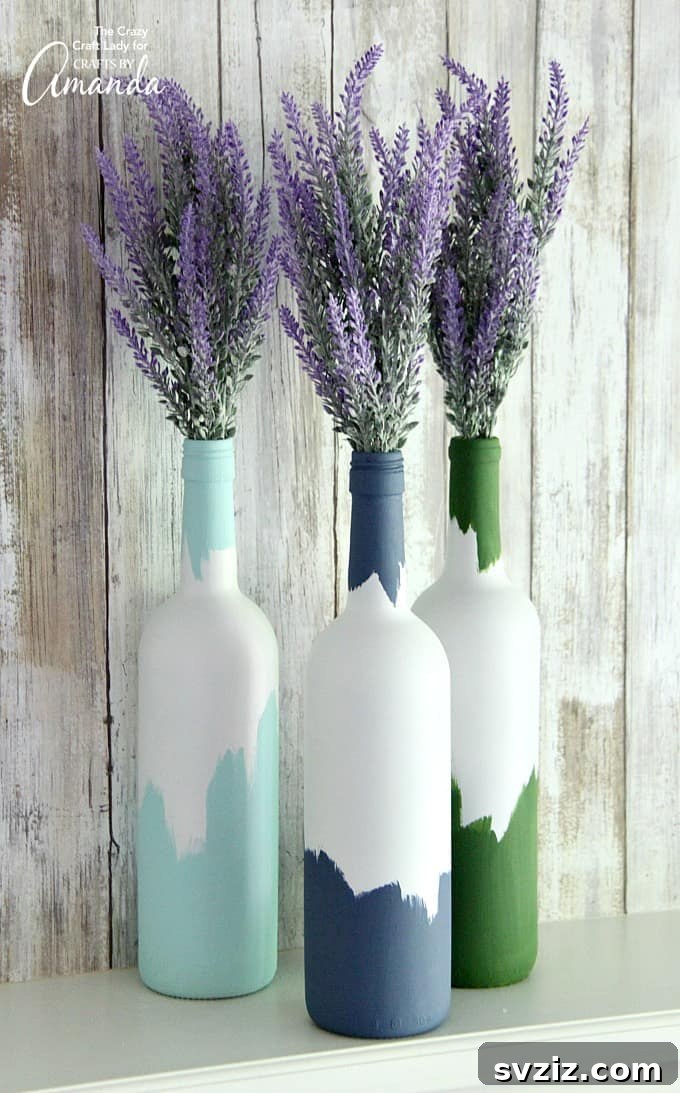 Painted Wine Bottles Vase for Lavender Decor