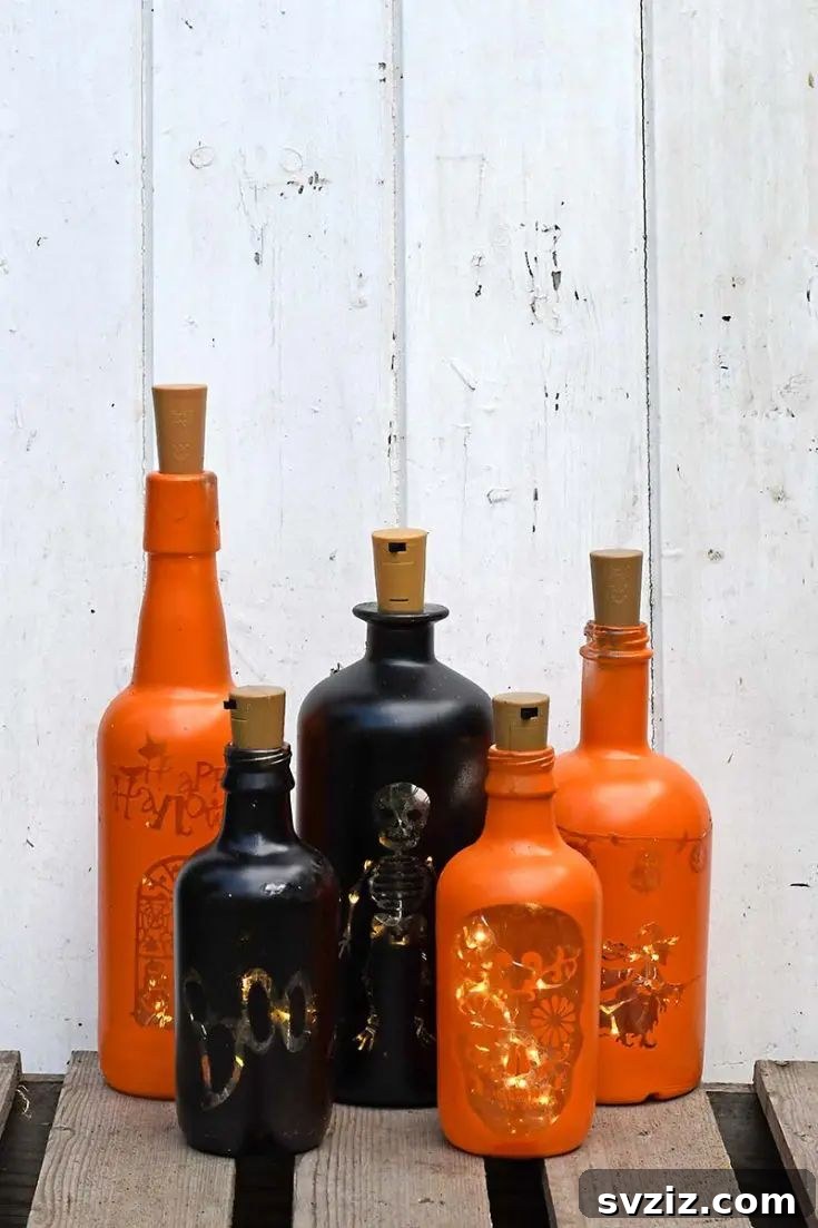 Spooky DIY Halloween Wine Bottle Lights