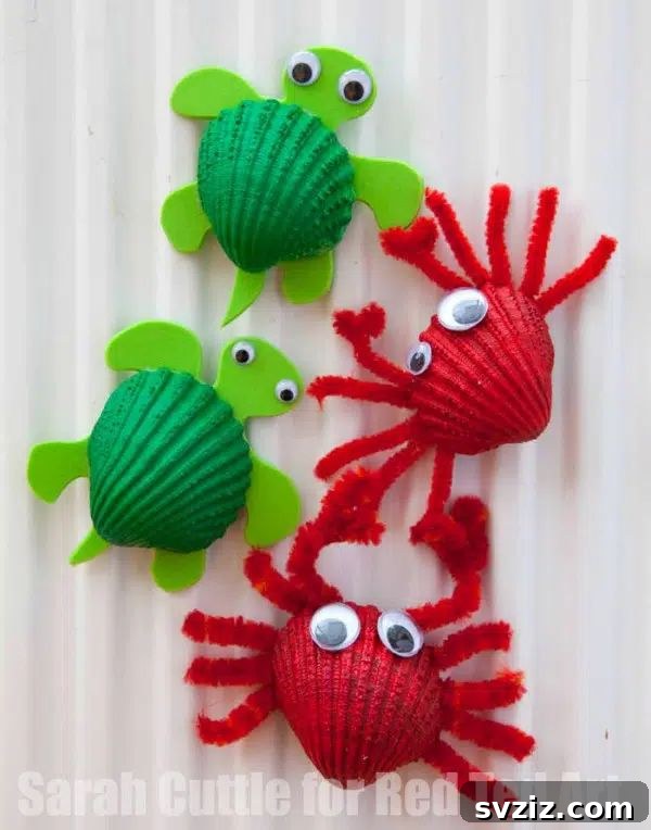 Seashell Decor: Craft Your Own Coastal Oasis 39 Crab And Turtle Shellfish Magnets
